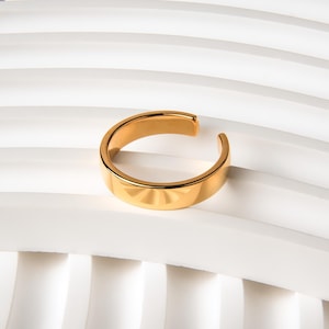 Gold Vermeil Thick Adjustable Ring, Unique Minimalist Stacking Ring, 18K Gold Plated Sterling Silver Jewelry, Sterling Silver Gift for Her