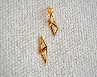 Geometric Gold Vermeil Earrings, Minimalist 18K Vermeil Jewelry, Modern Simple Silver Studs, Everyday Earrings for Women, gift for her