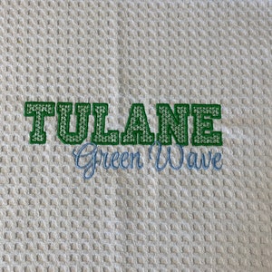 Green Wave, Tulane Embroidery Dish Towel