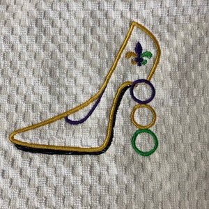 Decorative, Embroidered, Mardi Gras Stiletto Dish Towel