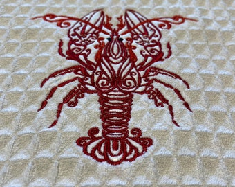 Decorative, Embroidered, Red Crawfish, Kitchen Dish Towel