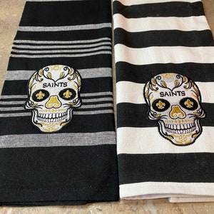 Decorative, Embroidered, Black and Gold, Sugar Skull, Kitchen Dish Towel
