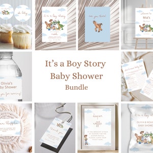 Pacchetto per baby shower "It's A Boy Story" con modelli Canva