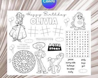 A Girl Story Birthday Party Activity and Coloring Sheet Canva Template