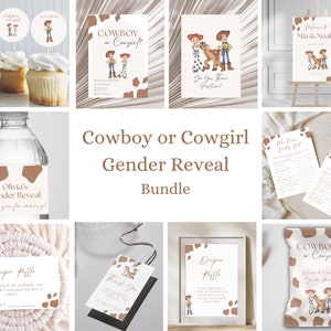 Pacote de revelação de gênero de cowboy ou cowgirl neutro com modelos Canva