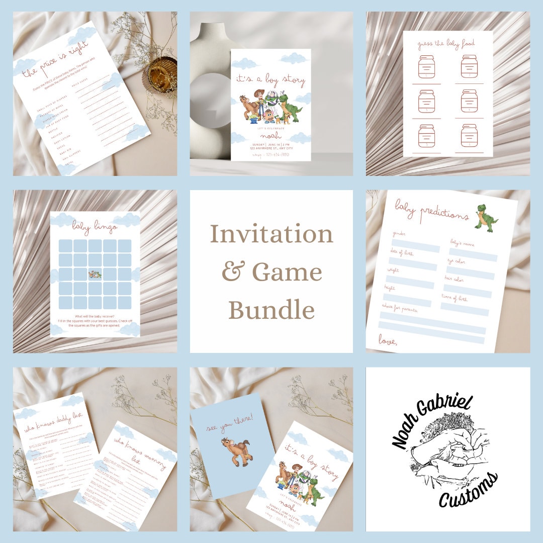 Its a Boy Story Baby Shower Game and Canva Invitation Bundle - Etsy