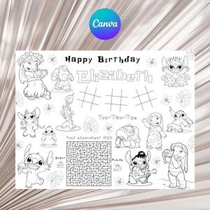 Lilo and Stitch Birthday Party Activity and Coloring Sheet Canva Template