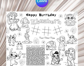 Lilo and Stitch Birthday Party Activity and Coloring Sheet Canva Template