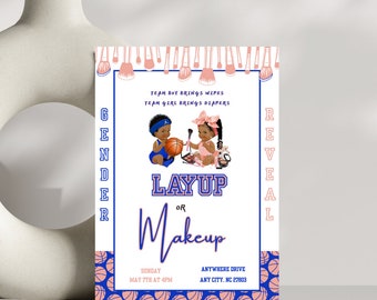 Layup or Makeup Gender Reveal Canva Invitation Template