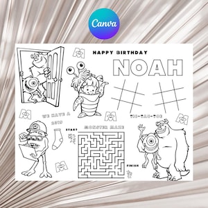 Monsters Inc. Birthday Party Activity and Coloring Sheet Canva Template image 3