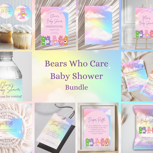 Care Bears Baby Shower Bundle with Canva Templates