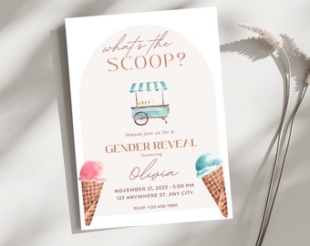 What's the Scoop Gender Reveal Canva Invitation Template