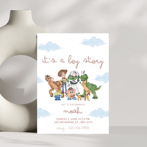 Modello di invito Canva per "It's a Boy Story"