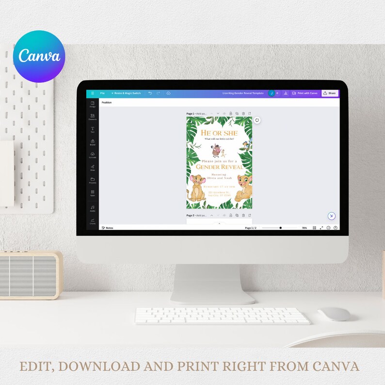 Lion King Gender Reveal Canva Invitation Template image 6