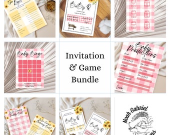 Baby Q Baby Shower Game and Canva Invitation Template Bundle