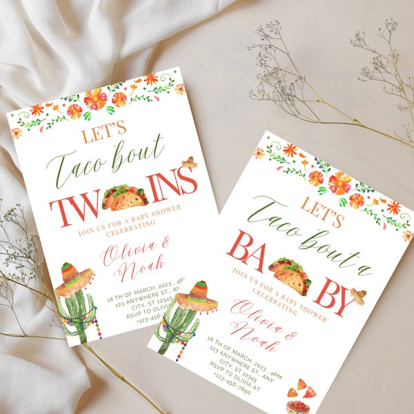 Let's Taco 'Bout a Baby/Taco 'Bout Twins Canva Invitation Template