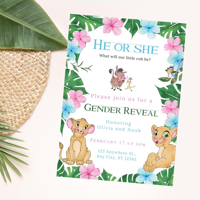 Lion King Gender Reveal Canva Invitation Template image 2