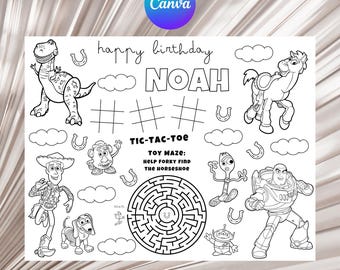 It's a Boy Story Birthday Party Activity and Coloring Sheet Canva Template