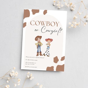 Neutrale Cowboy oder Cowgirl Gender Reveal Canva Einladungsvorlage