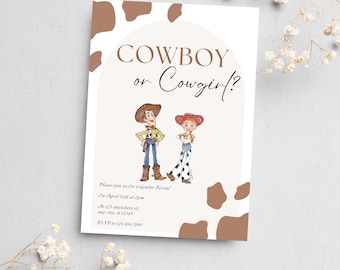 Neutral Cowboy or Cowgirl Gender Reveal Canva Invitation Template
