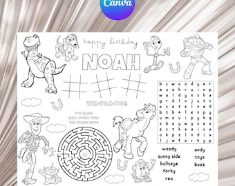 It's a Boy Story Birthday Party Activity and Coloring Sheet Canva Template