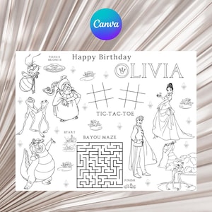 Princess and the Frog Party Activity and Coloring Sheet Canva Template