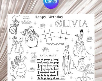 Princess and the Frog Party Activity and Coloring Sheet Canva Template