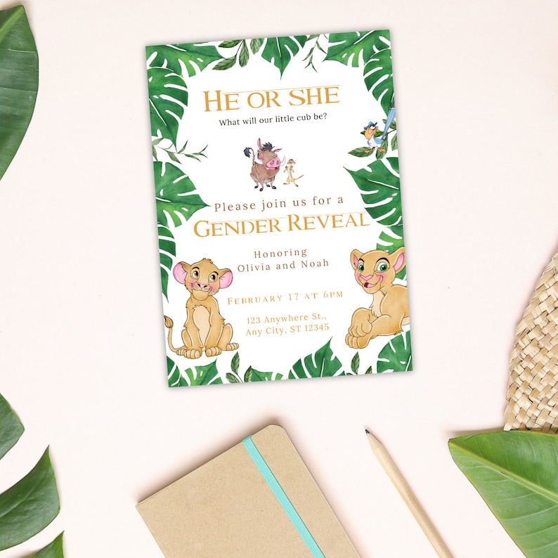 Lion King Gender Reveal Canva Invitation Template image 4