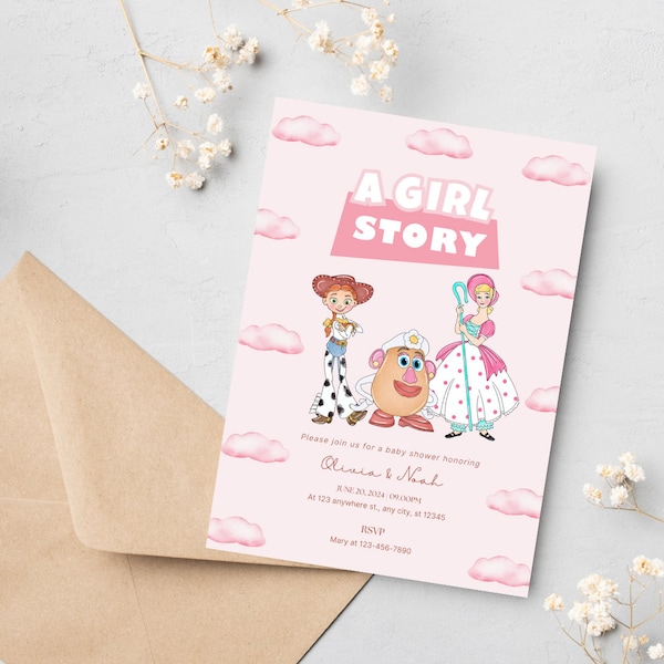 A Girl Story Canva Invitation Template