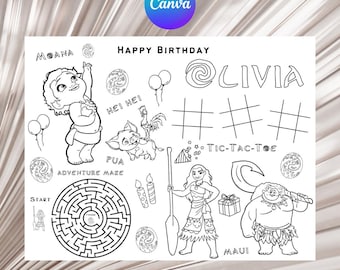 Moana Birthday Party Activity and Coloring Sheet Canva Template