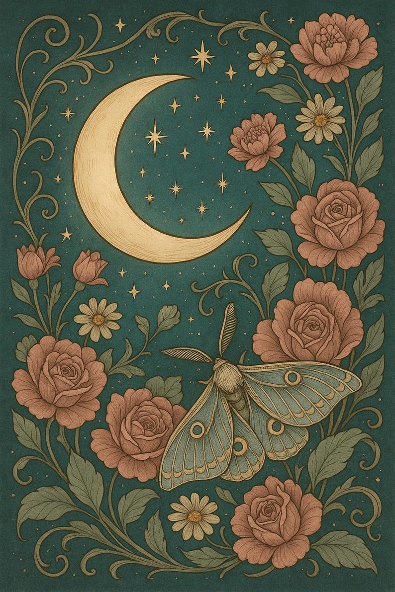 Moon & Moth Printable Wall Art – Mystical Celestial Flowers, Art ...