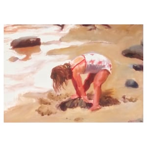 Child at the Shore&quot; – Original 29.7x21cm Oil Painting with Mat | Beach Art | Coastal Wall Decor