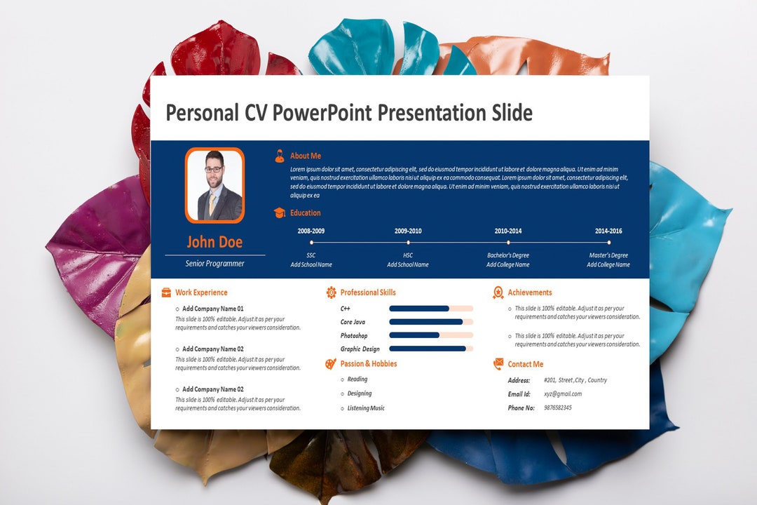 Personal CV Powerpoint Presentation Slide - Etsy