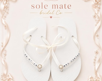 Personalised Birthday or Wedding Flip Flops | Bride |  Bridesmaids | Maid of Honour |  Diamanté embellished Bridal Party Gifts |