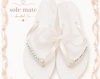 Personalised Wedding Flip Flops | Bridal Party |  Diamanté |  Faux pearls |  Sandals | Bride | Dancing feet | Bridesmaids |