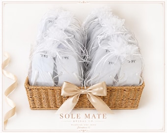 Personalised Wedding Guest Flip Flops | Bridal Party Favours | White Flip Flops with Organza Bags | Sizes S–L | UK 3-8 | Initials | Date |