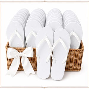 Wedding Guest Flip Flops |  Bulk | White Bridal Party Favours | Individually clear Bagged Flip Flops | 10–60 Pairs | Sizes 3–8 | S M L |