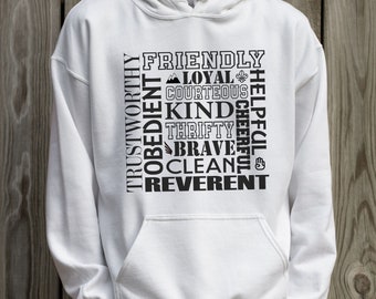 BSA Scout Law Hoodie, Camping Sweatshirt, Class B Hoodie, Scout Law Hoodie, Camp Sweatshirt, Boys Camping Group Hoodie, Scout Gift