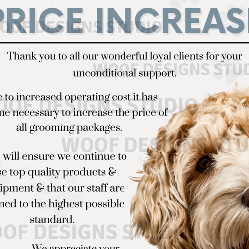 Pet Grooming Salon Price Adjustment Notice Flyer Etsy