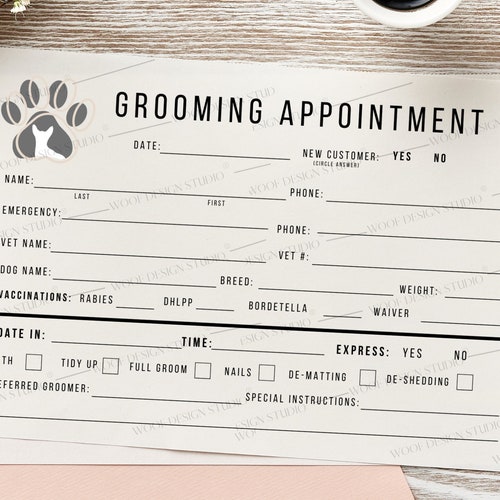 Dog Grooming Appointment Form Dog Log Minimalistic Form Etsy