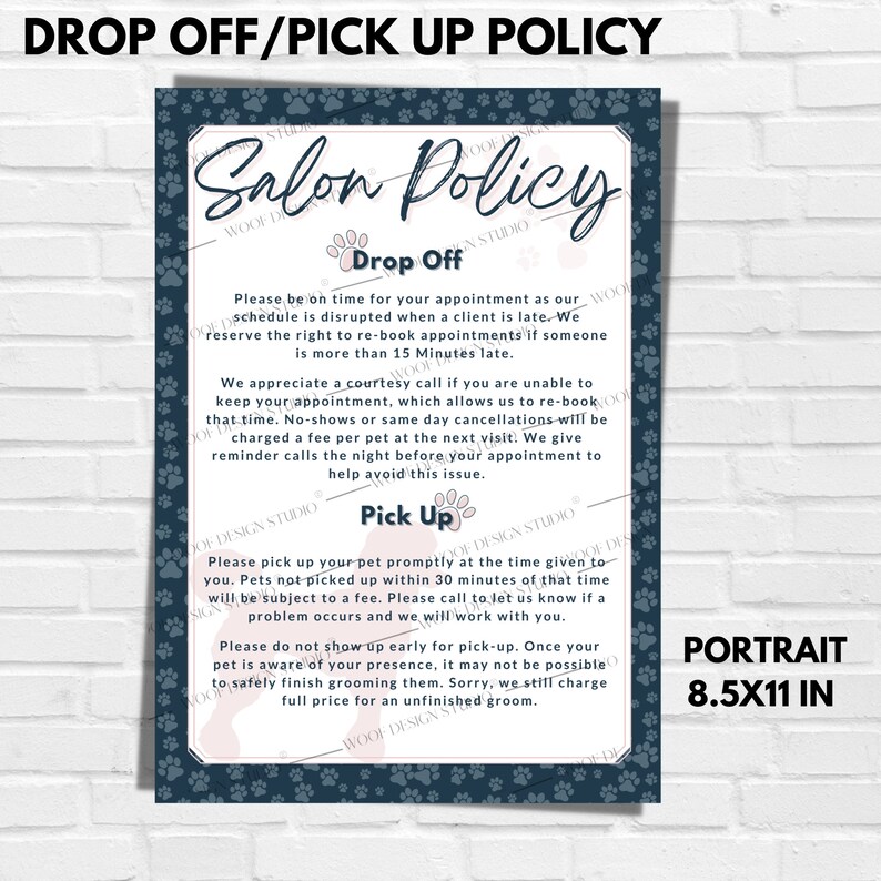 Dog Grooming Salon Policies Package Liability Dog Grooming Salon Poster