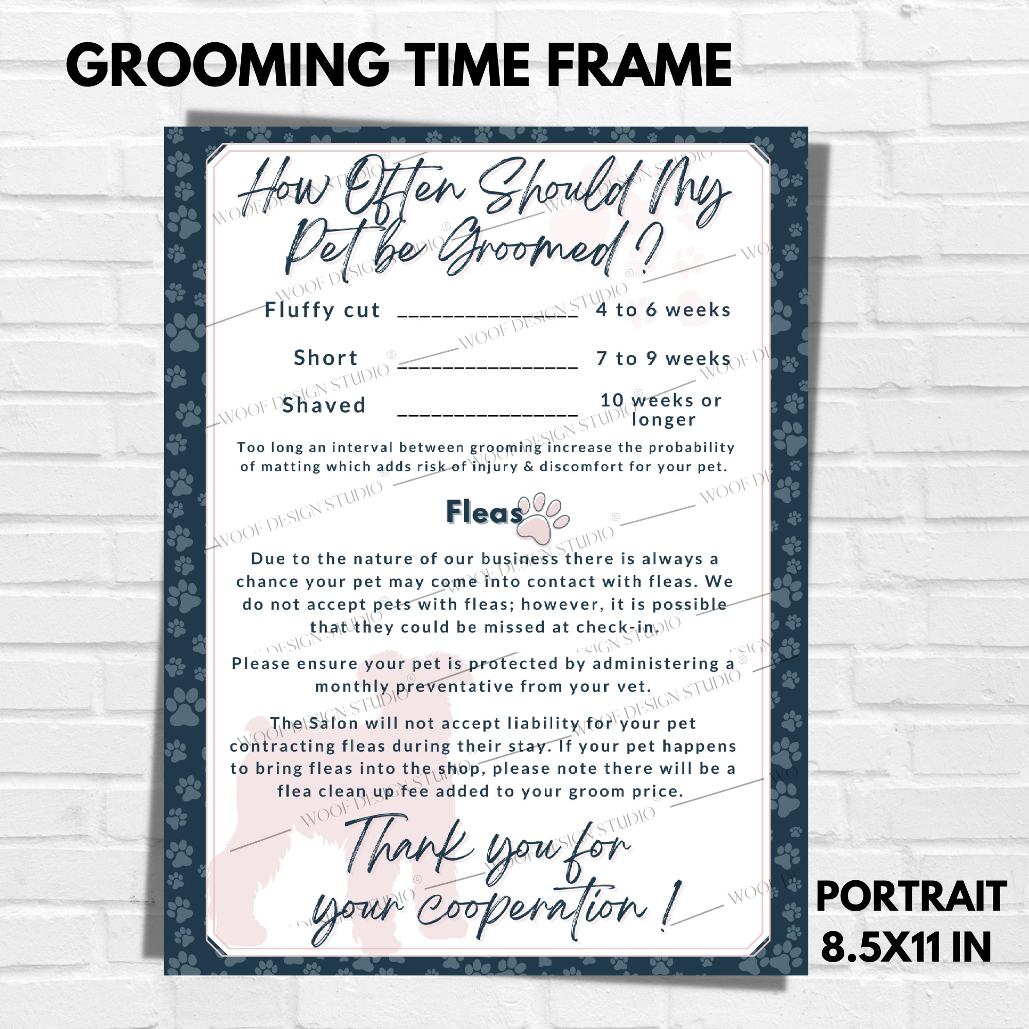 Dog Grooming Salon Policies Package Liability Dog Grooming Salon Poster