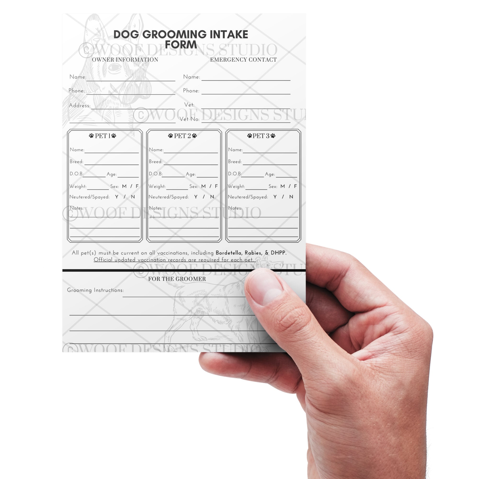 Minimalistic Dog Grooming Intake Form | Dog Grooming Forms | 8.5 by 11 ...