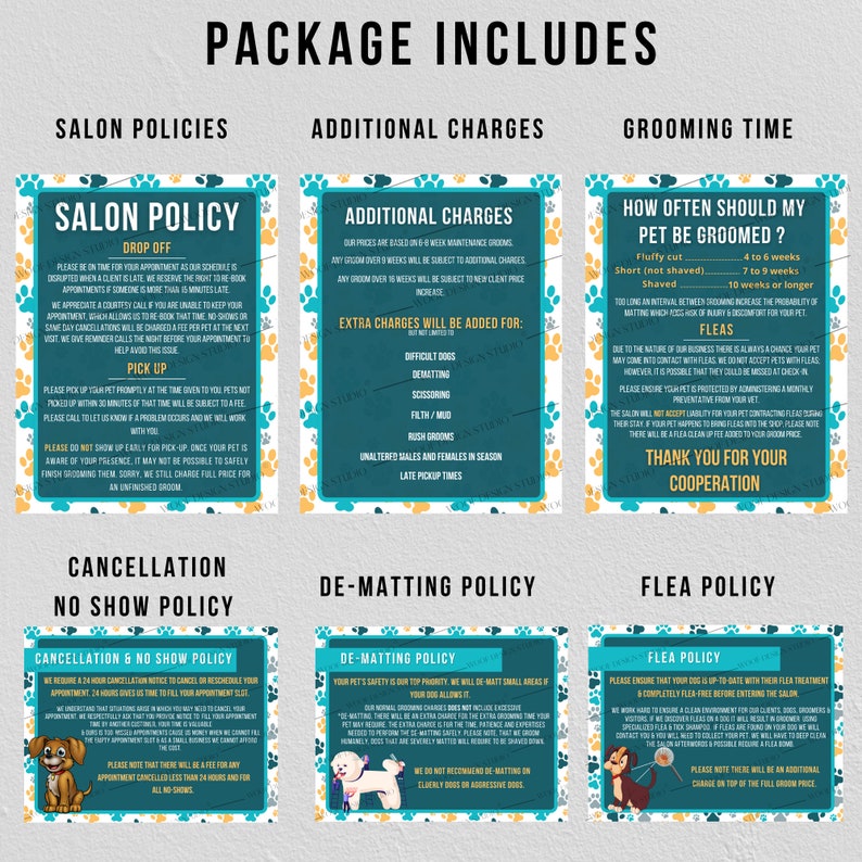 Dog Grooming Salon Policies Package Liability Dog Grooming Etsy