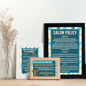 Dog Grooming Salon Policies Package | Liability | Dog Grooming Salon Poster | Salon Policy | Instant Print | Colorful Paw Design