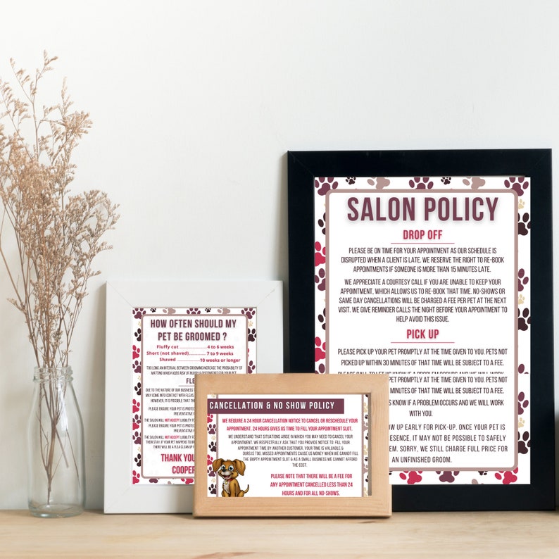 Dog Grooming Salon Policies Package Liability Dog Grooming Salon Poster