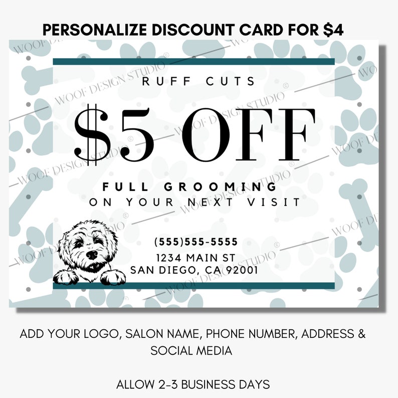 Dog Groomer Discount Card Coupon Dog Grooming Coupon Card Etsy UK
