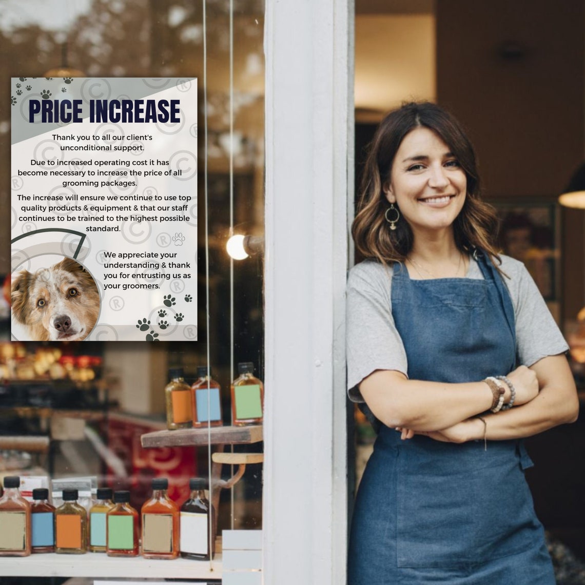 Dog Grooming Price Increase Notice. Social Media Notice for Etsy