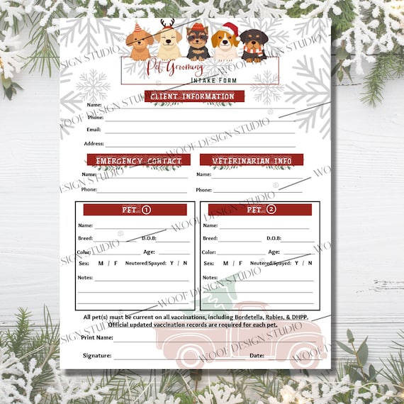 Christmas Dog Grooming Intake Form Consent & Release Form | Etsy
