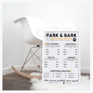Serviço feito sob encomenda da preparação do cão Poster | Menu Empresarial Personalizado | Listas de preços | Sinal de menu do salão de animais de estimação | Menu do noivo do animal de estimação | Design digital.